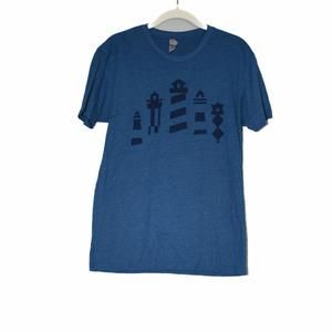 Next Level Mens Blue T-Shirt Graphic Shapes Pullover Crewneck Short Sleeve Small